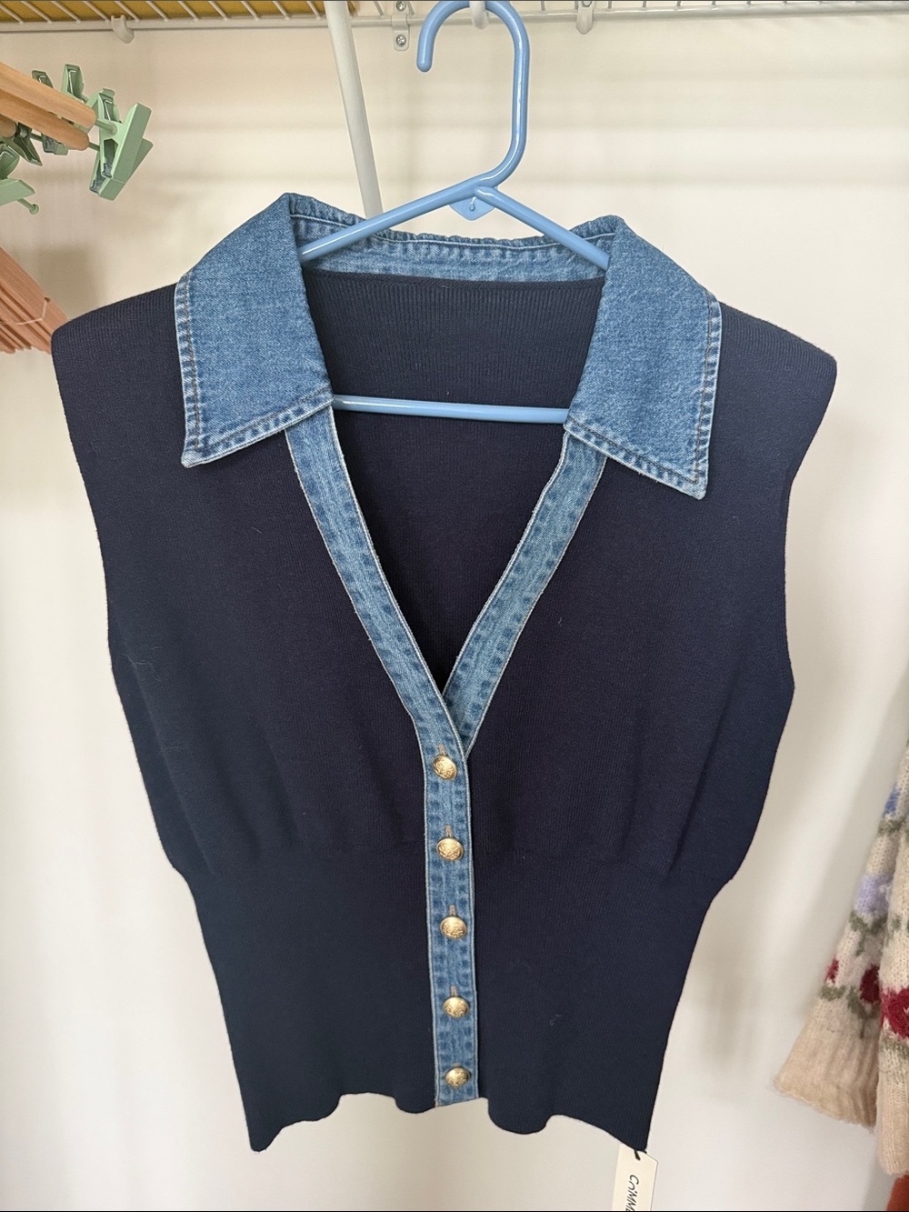 Women’s Denim Lapel Navy Knit Vest